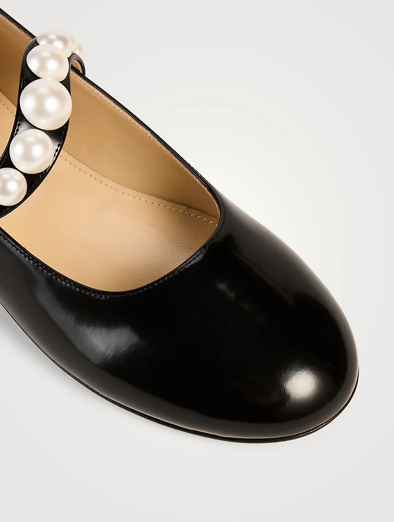 Sirene Pearl-Embellished Leather Ballerinas