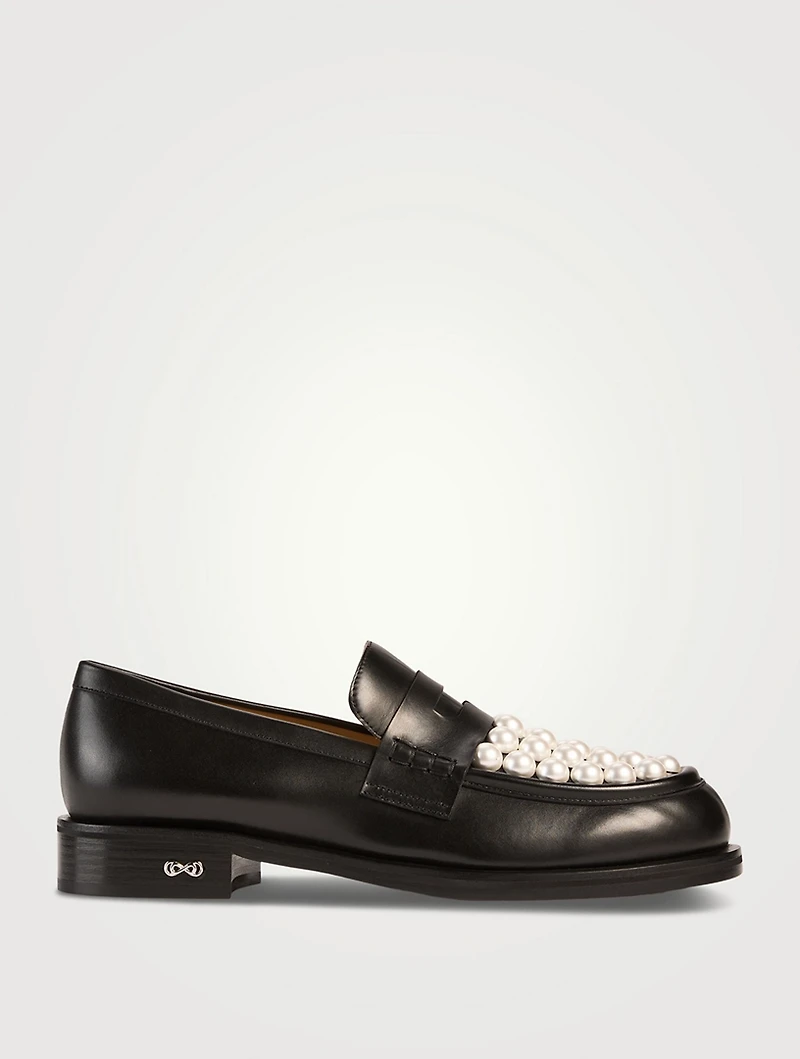 Sirene Pearl-Embellished Leather Penny Loafers