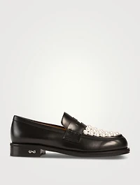 Sirene Pearl-Embellished Leather Penny Loafers