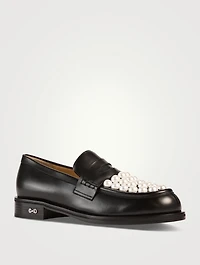 Sirene Pearl-Embellished Leather Penny Loafers