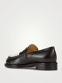 Sirene Pearl-Embellished Leather Penny Loafers
