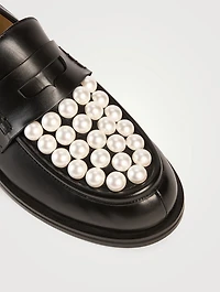 Sirene Pearl-Embellished Leather Penny Loafers
