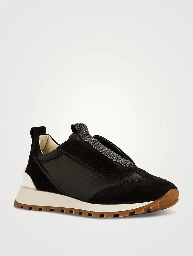 Nylon And Suede Slip-On Sneakers