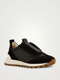 Nylon And Suede Slip-On Sneakers
