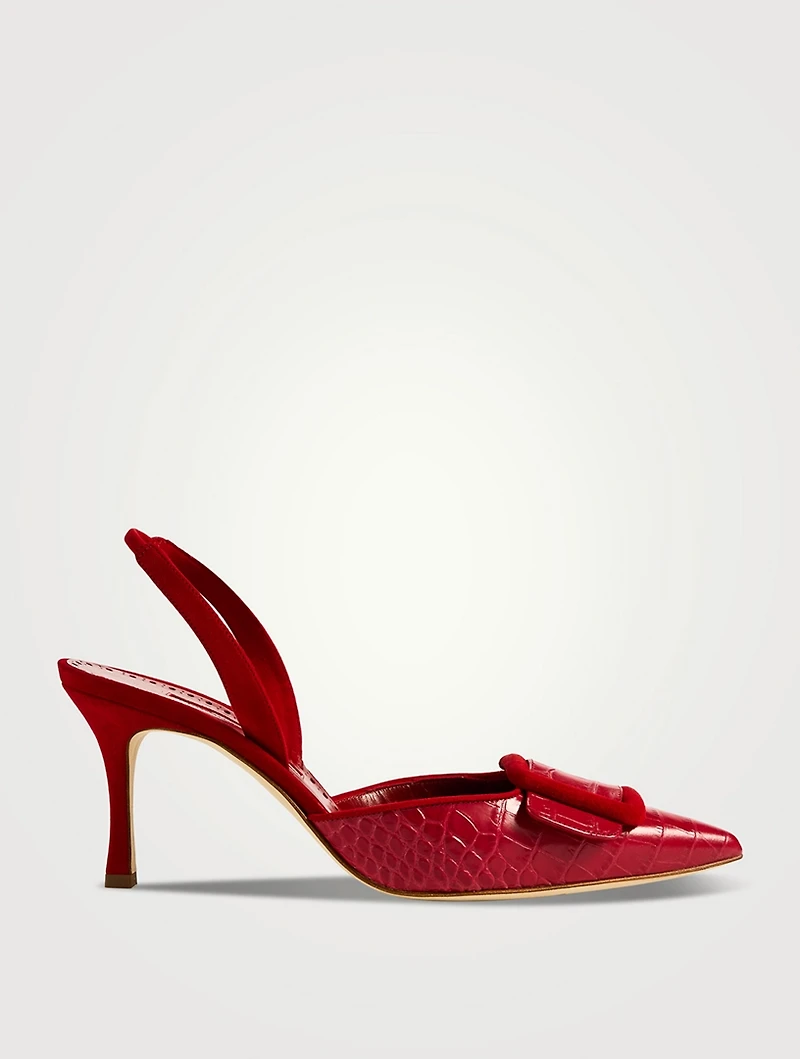 Mayslibi Croc-Embossed Leather Slingback Pumps