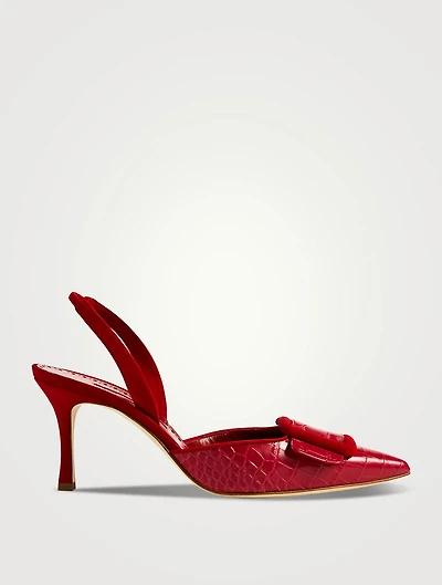Mayslibi Croc-Embossed Leather Slingback Pumps