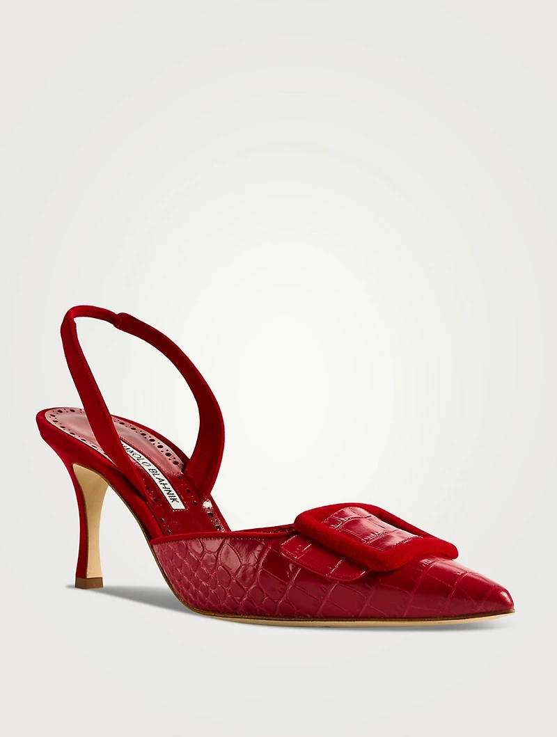 Mayslibi Croc-Embossed Leather Slingback Pumps