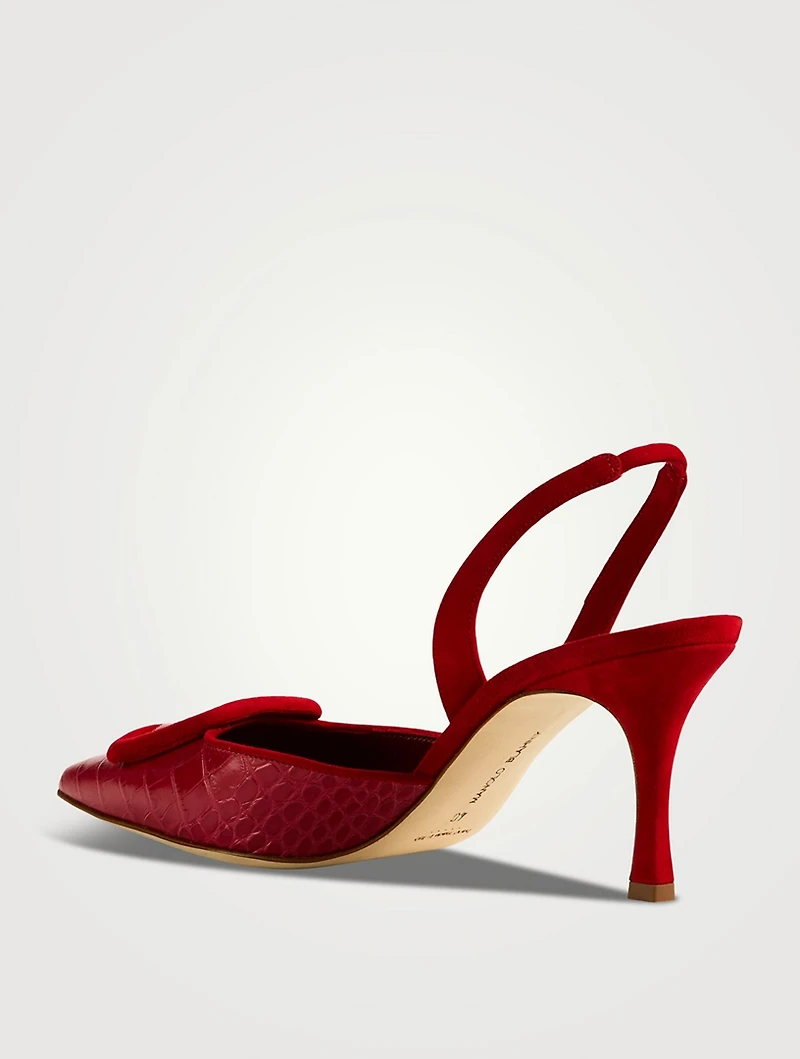 Mayslibi Croc-Embossed Leather Slingback Pumps