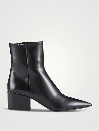 Leather Block Heel Ankle Boots