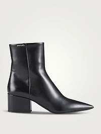 Leather Block Heel Ankle Boots