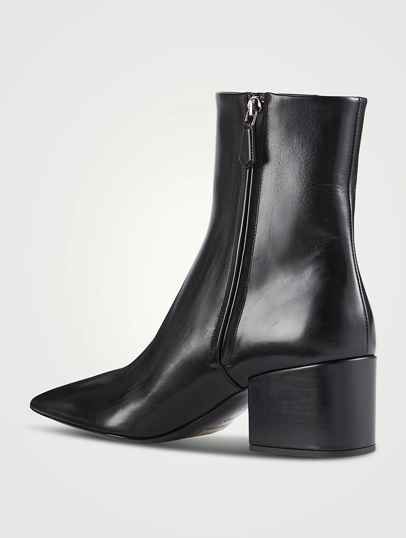 Leather Block Heel Ankle Boots