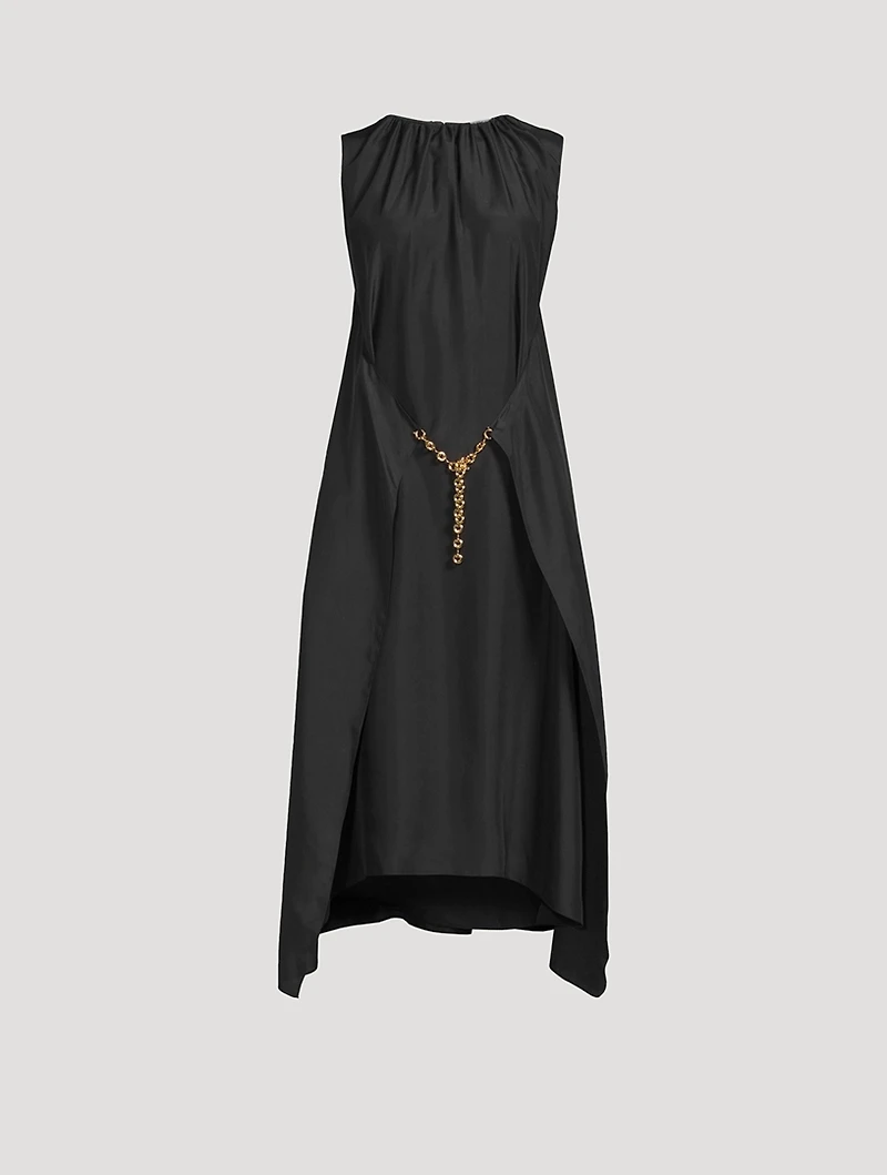 Chain-Trimmed Silk Dress