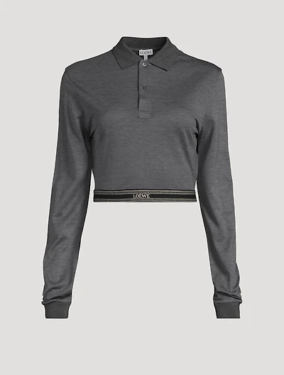 Logo-Elastic Cropped Polo Shirt