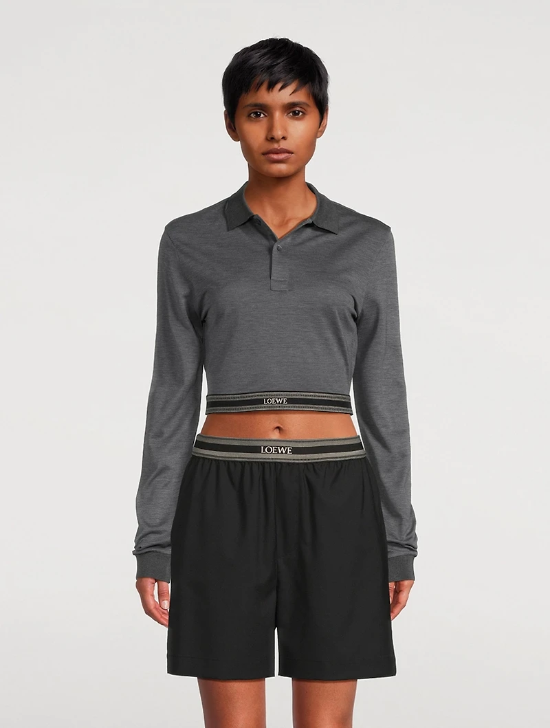 Logo-Elastic Cropped Polo Shirt