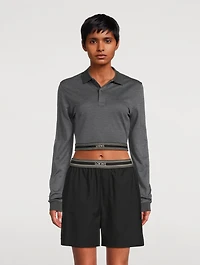 Logo-Elastic Cropped Polo Shirt