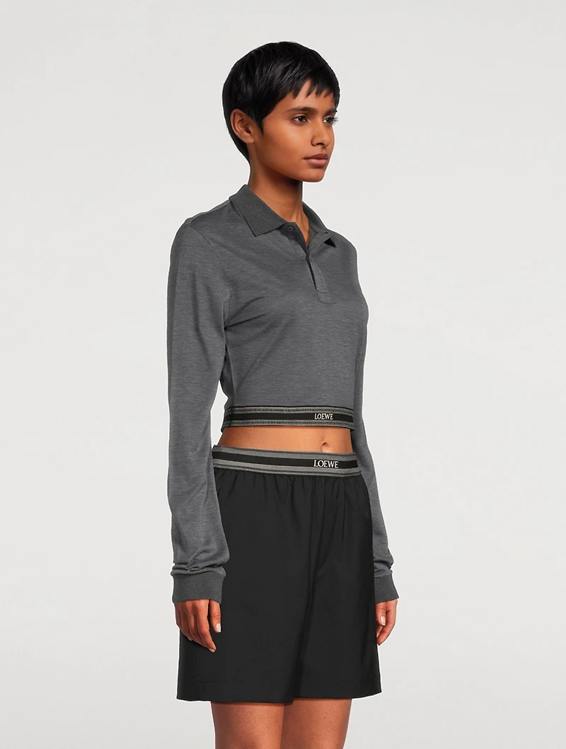 Logo-Elastic Cropped Polo Shirt