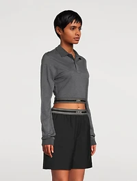 Logo-Elastic Cropped Polo Shirt