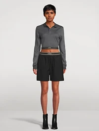 Logo-Elastic Cropped Polo Shirt