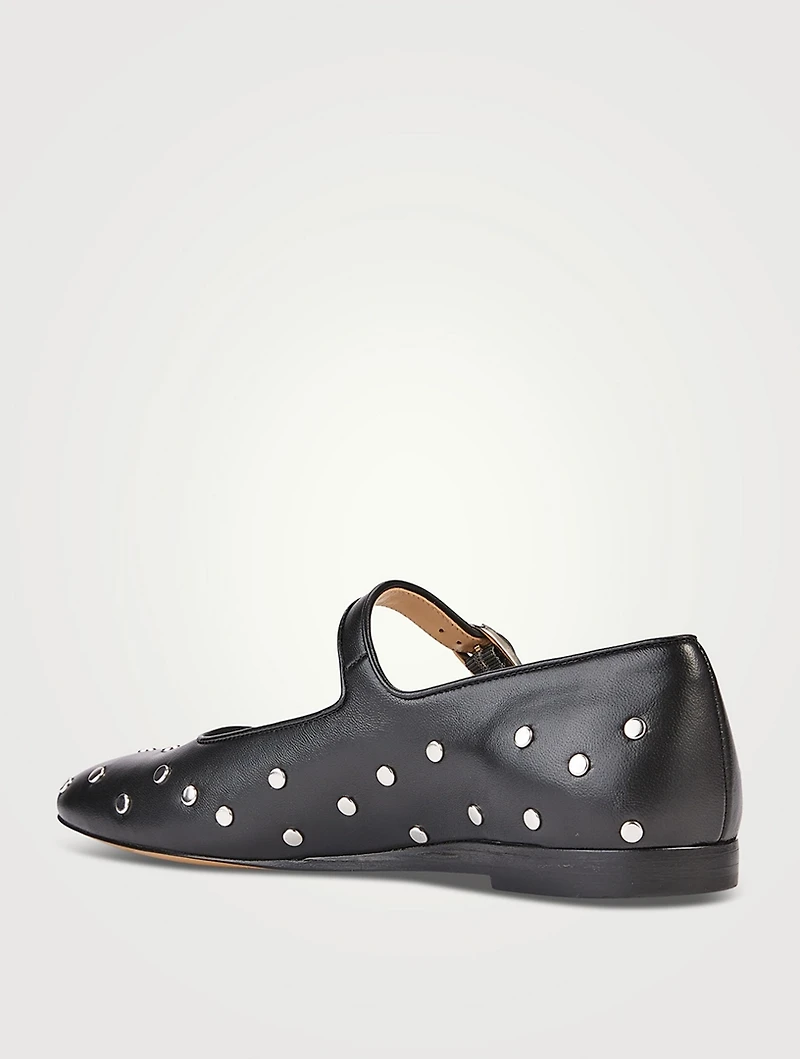 Studded Leather Mary Jane Ballet Flats