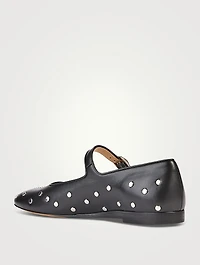 Studded Leather Mary Jane Ballet Flats