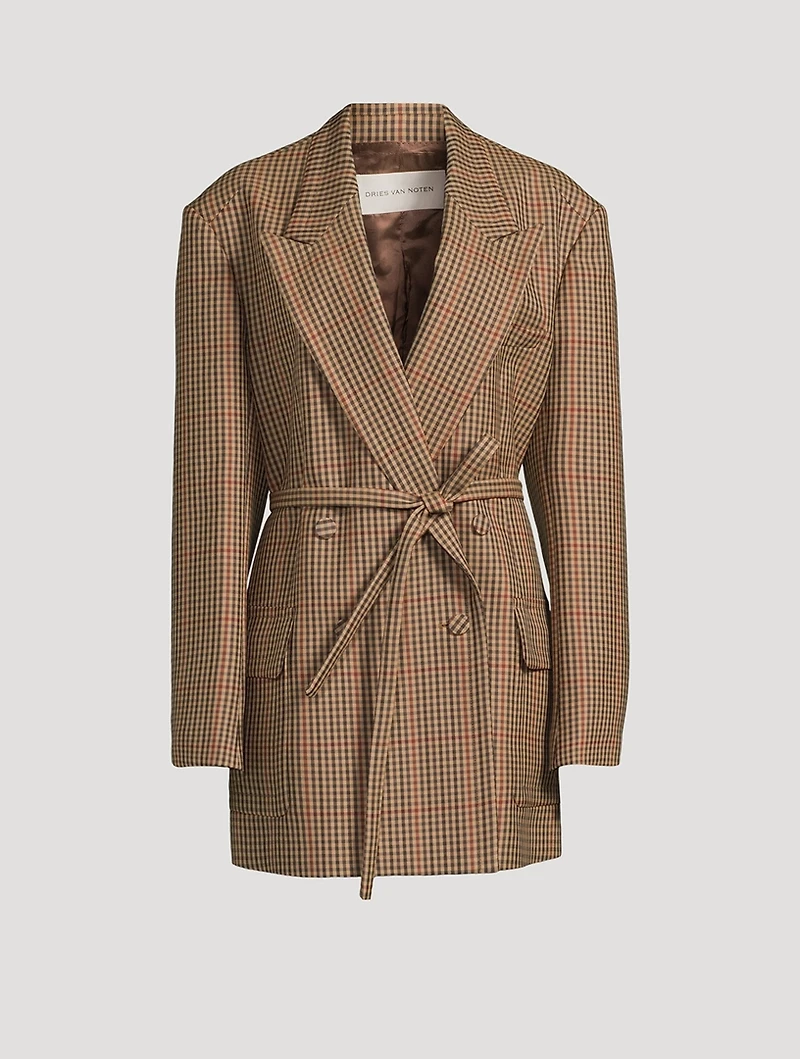 Bless Double-Breasted Wool Blazer Prince of Wales Print