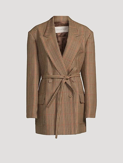 Bless Double-Breasted Wool Blazer Prince of Wales Print