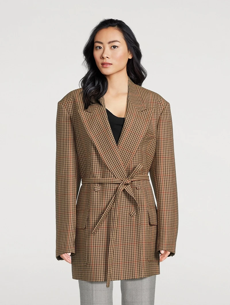 Bless Double-Breasted Wool Blazer Prince of Wales Print