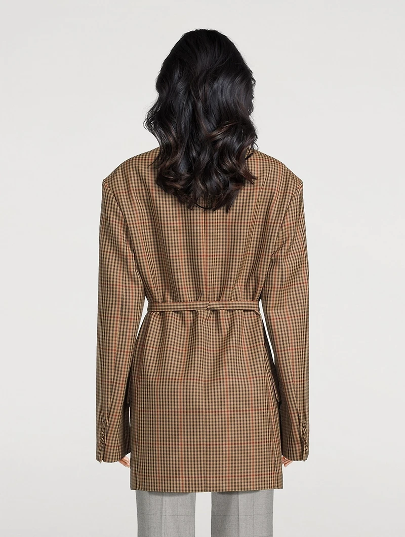Bless Double-Breasted Wool Blazer Prince of Wales Print