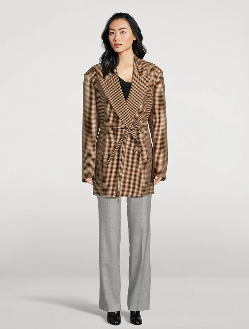 Bless Double-Breasted Wool Blazer Prince of Wales Print