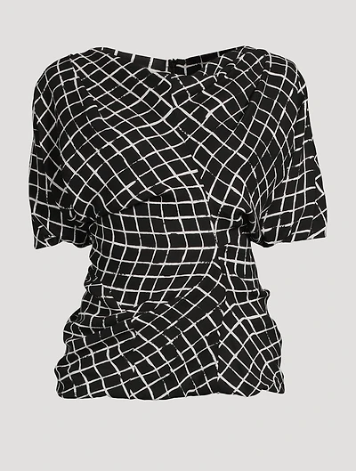 Care Draped Blouse Grid Print