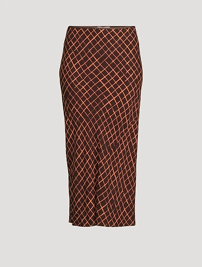 Sati Bias-Cut Midi Skirt Grid Print