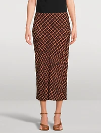 Sati Bias-Cut Midi Skirt Grid Print
