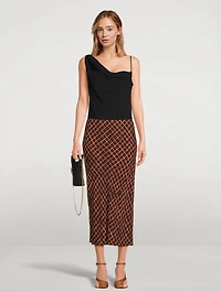 Sati Bias-Cut Midi Skirt Grid Print
