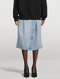 Pleated Asymmetrical Denim Skirt