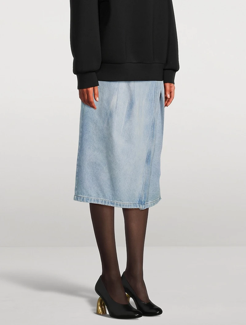 Pleated Asymmetrical Denim Skirt