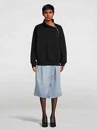 Pleated Asymmetrical Denim Skirt