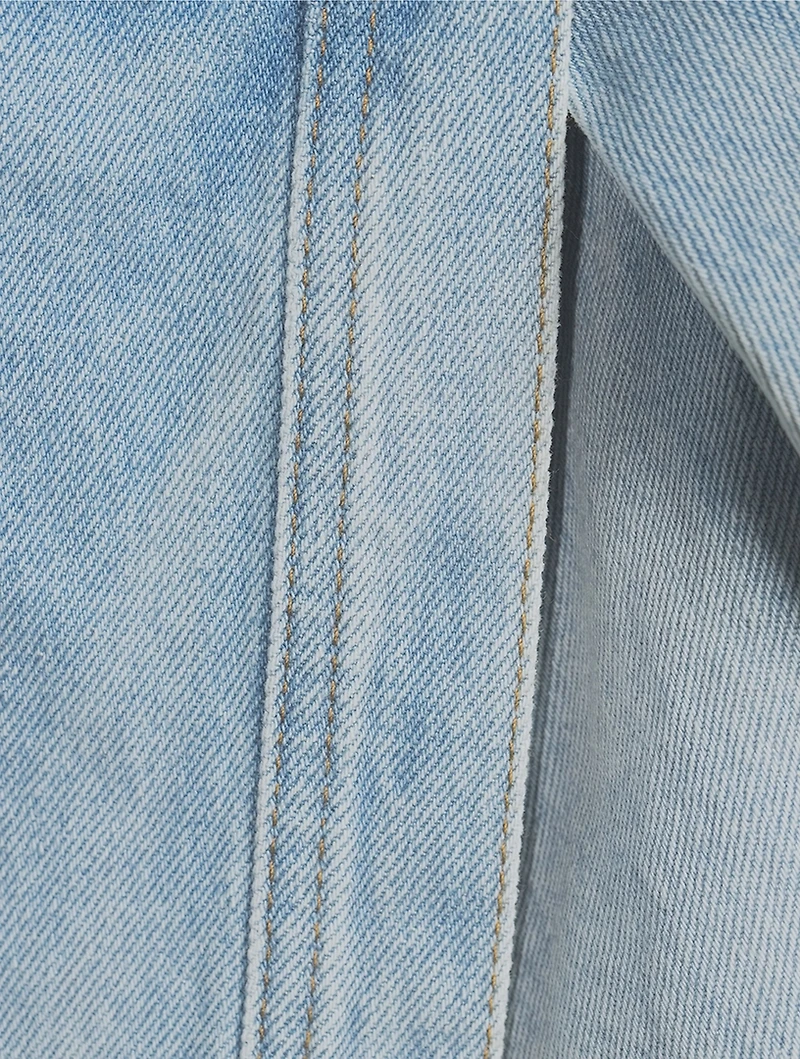 Pleated Asymmetrical Denim Skirt