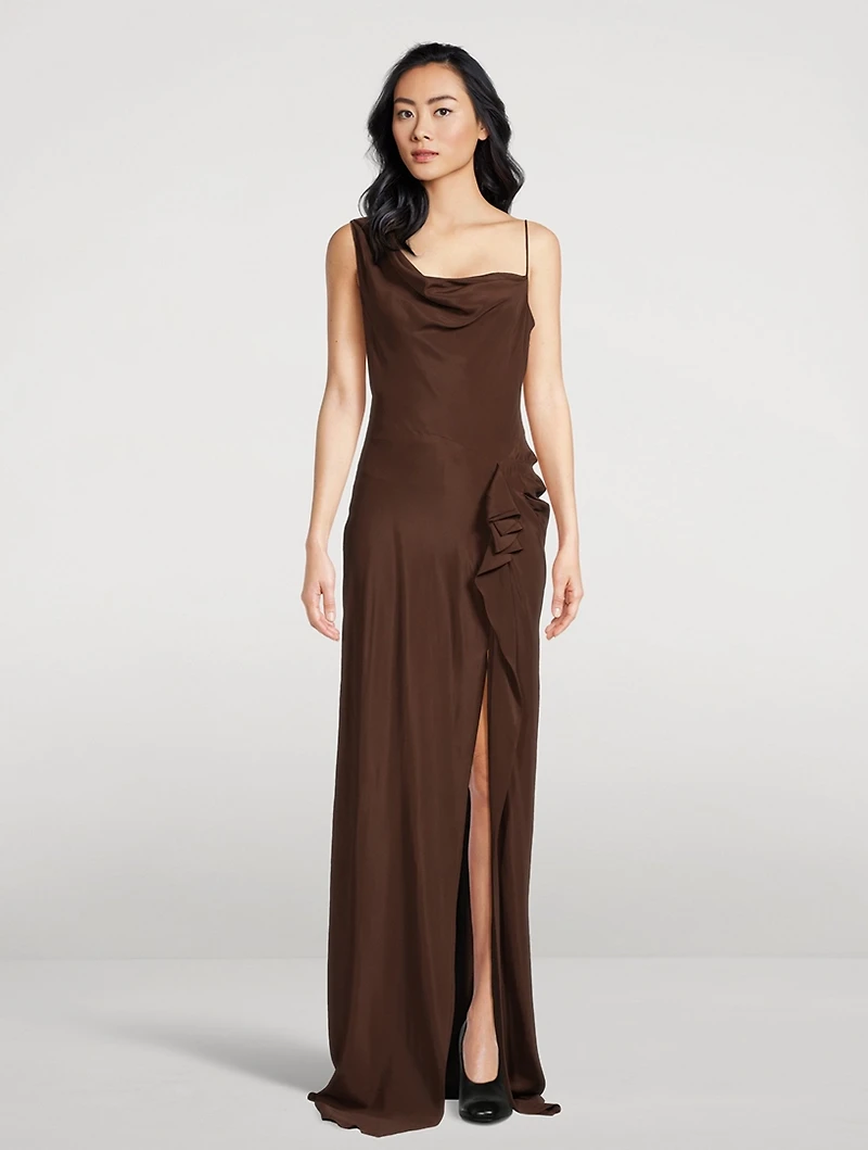 Crepe One-Shoulder Gown
