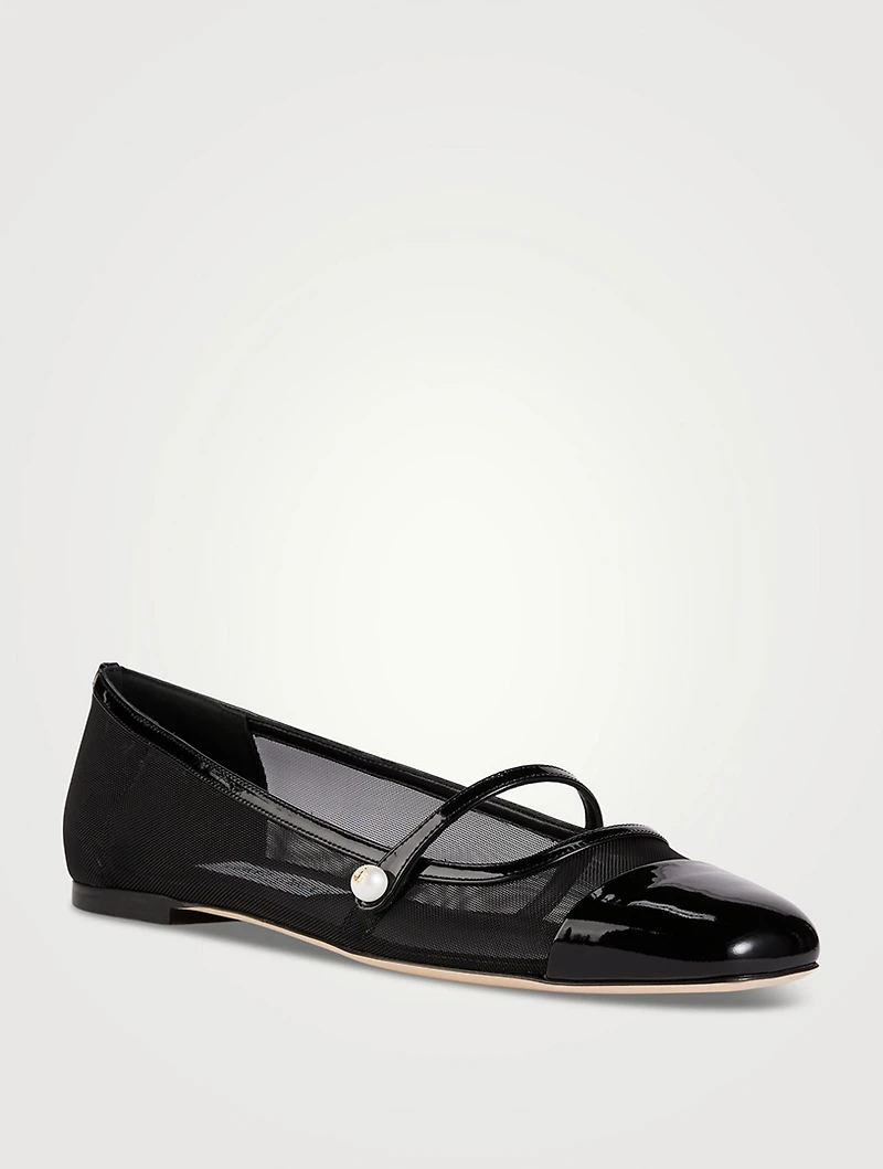 Elisa Leather And Mesh Mary Jane Ballet Flats