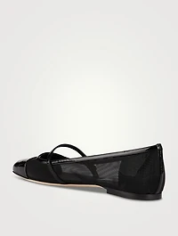 Elisa Leather And Mesh Mary Jane Ballet Flats