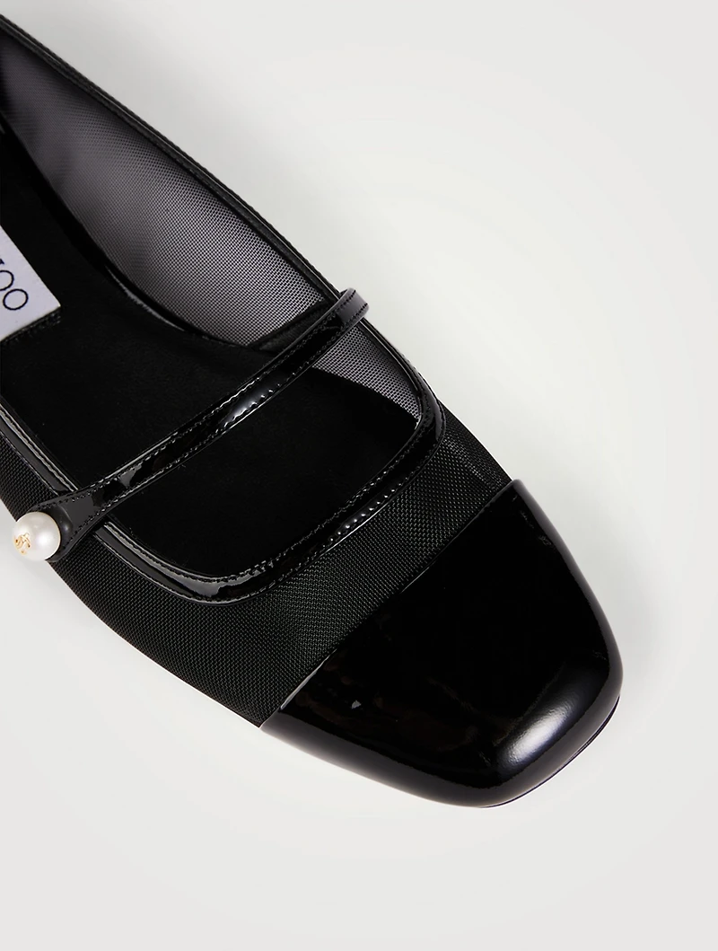 Elisa Leather And Mesh Mary Jane Ballet Flats