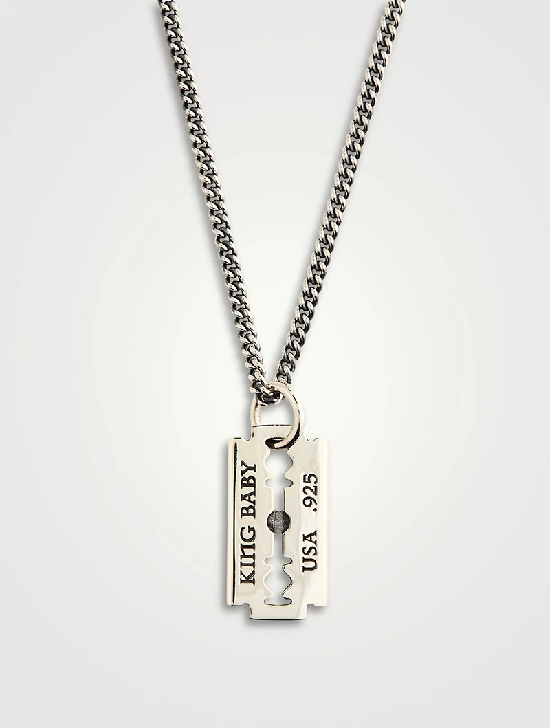 Silver Razor Blade Pendant Necklace
