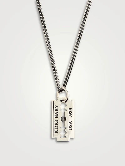 Silver Razor Blade Pendant Necklace