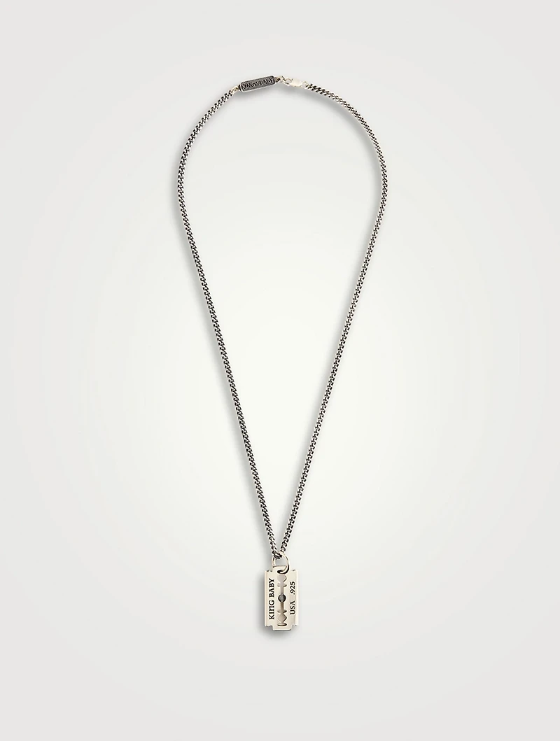 Silver Razor Blade Pendant Necklace