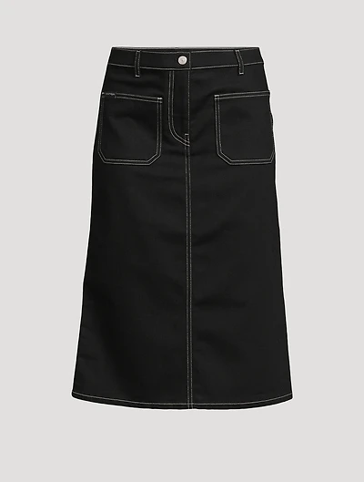 Stretch Denim Midi Skirt