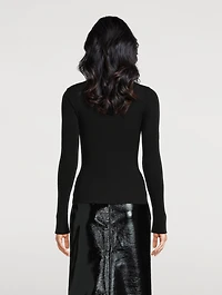 Snap-Trimmed Rib-Knit Top