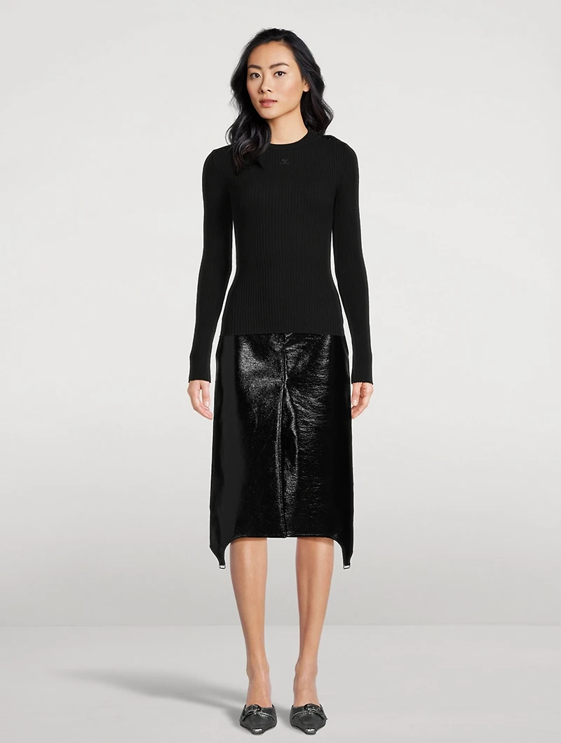 Snap-Trimmed Rib-Knit Top