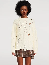 Distressed Cable-Knit Wool Sweater