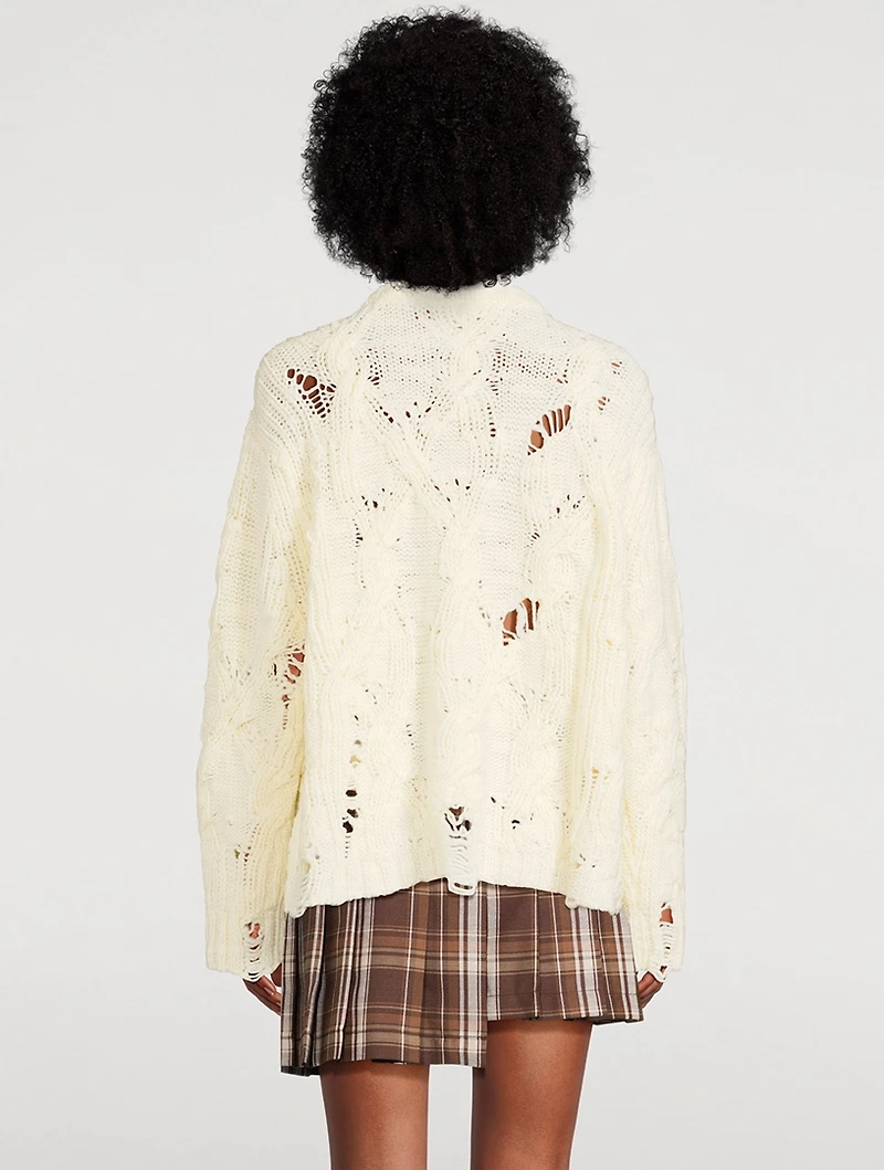 Distressed Cable-Knit Wool Sweater