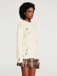 Distressed Cable-Knit Wool Sweater